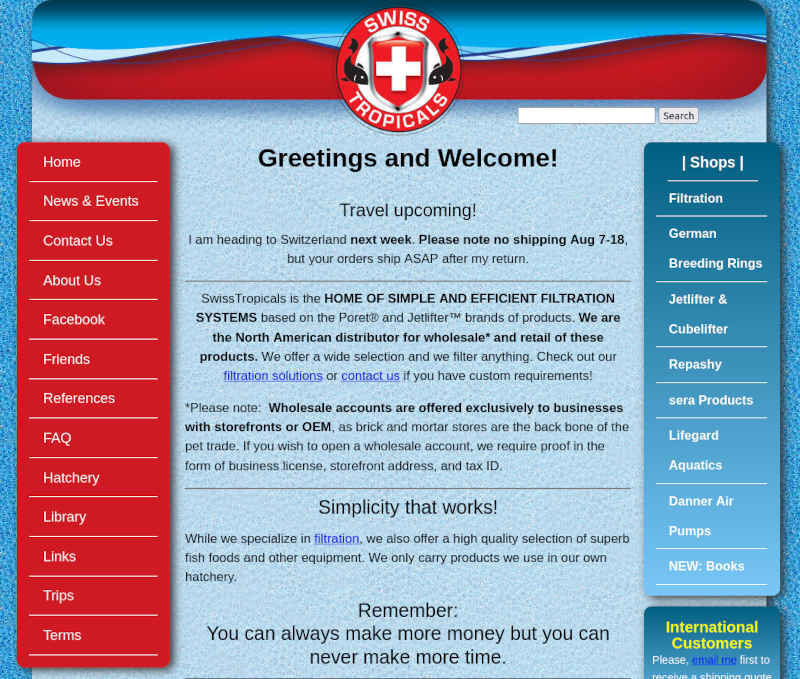 Swiss Tropicals Website